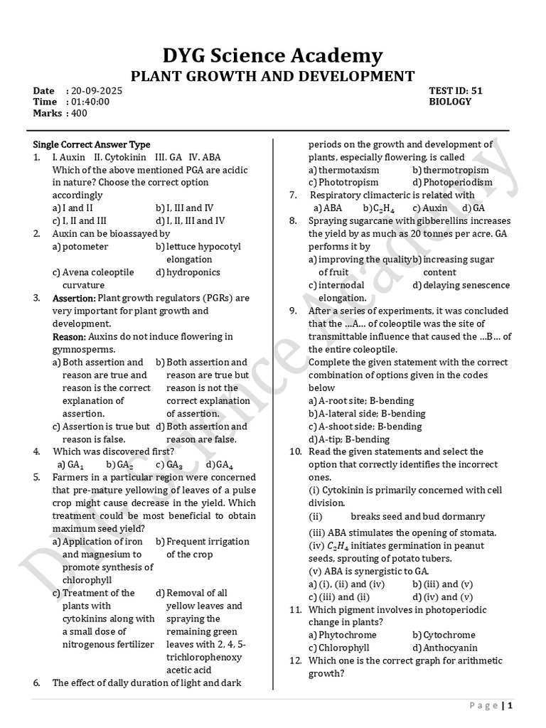 Plant Growth and Development Obj | PDF | Plant Hormone | Auxin