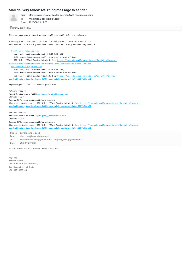 Mail Delivery Failure Notification | PDF