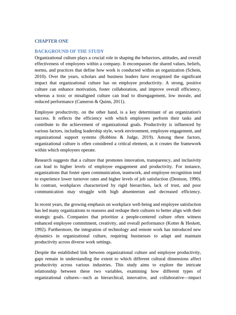 Impact of Organizational Culture on Productivity | PDF | Organizational ...