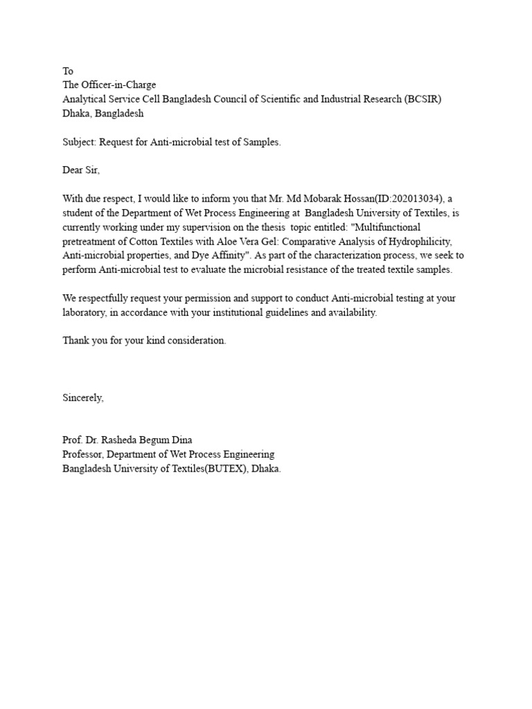 Bcsir Application for Anti-microbial Test | PDF