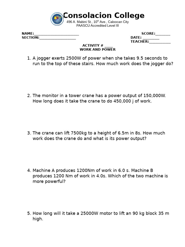 Activity Work and Power New | PDF