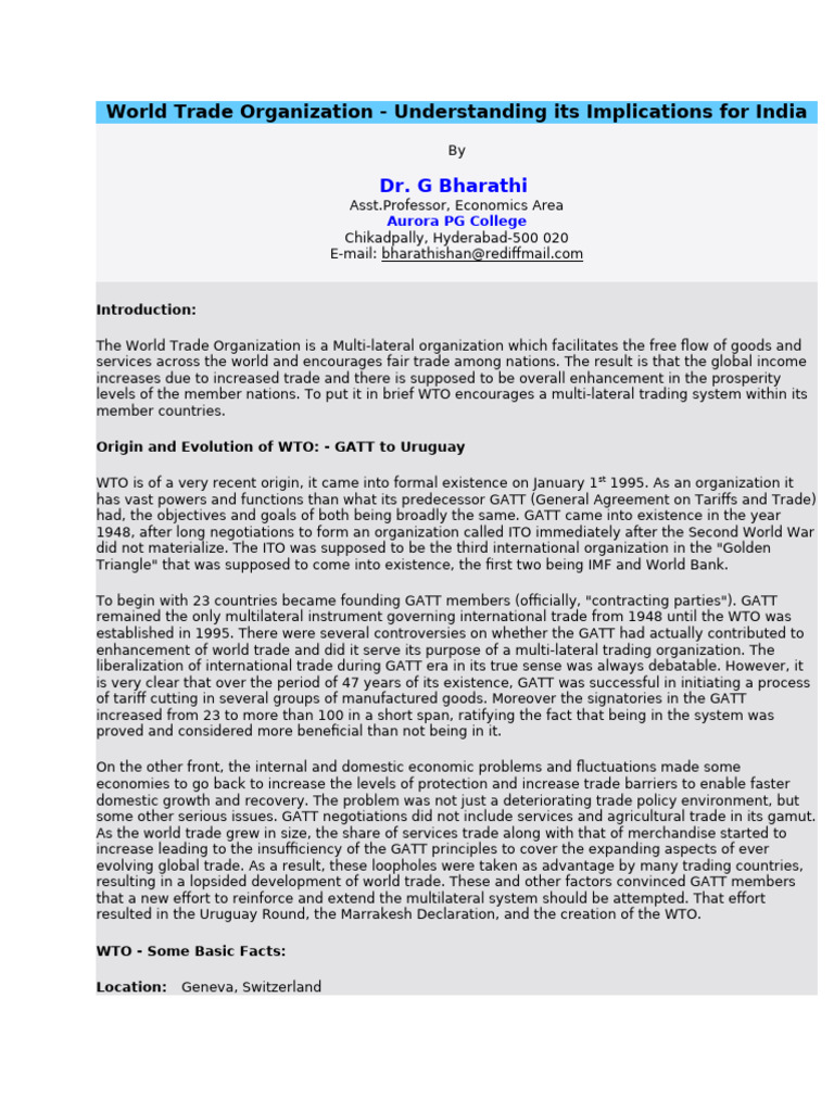 WTO's Impact on India's Trade Dynamics | PDF | World Trade Organization ...
