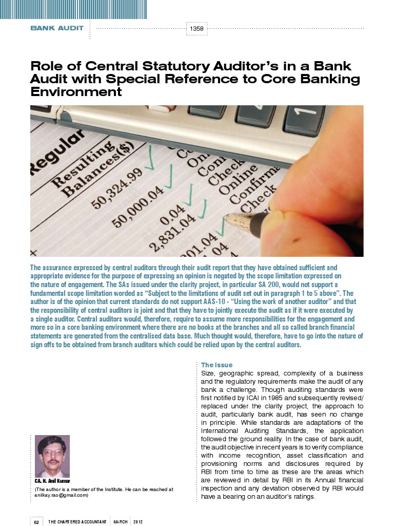 Central Auditors' Role in Bank Audits | PDF | Auditor's Report | Audit