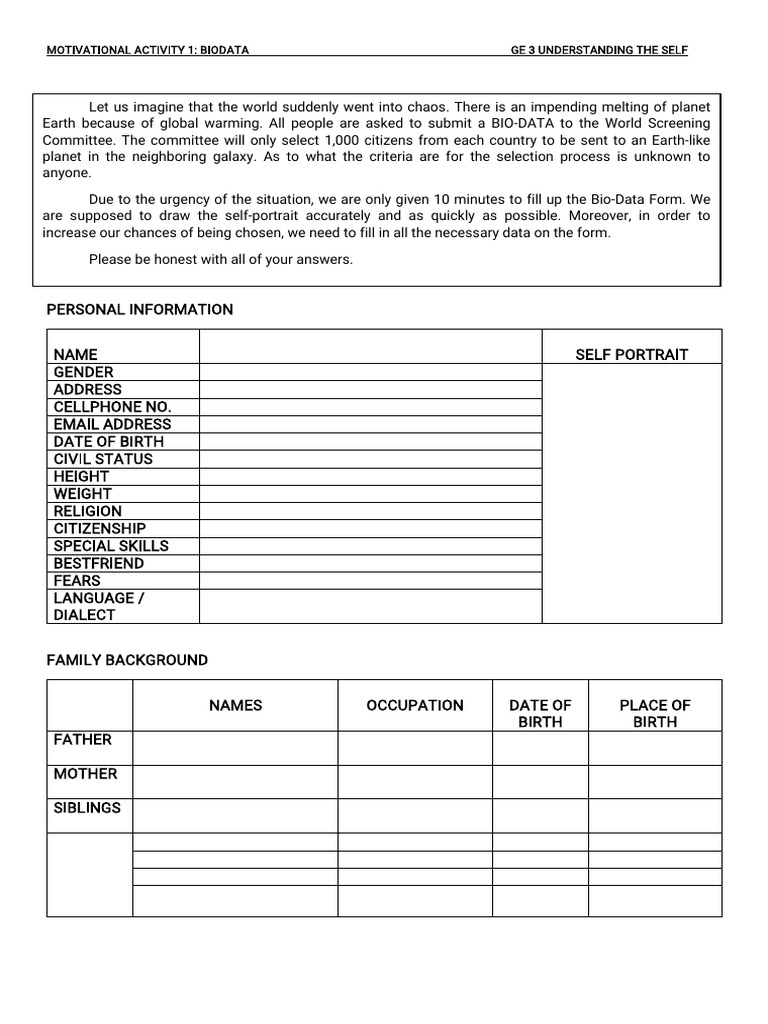 Bio-Data Form for Survival Selection | PDF