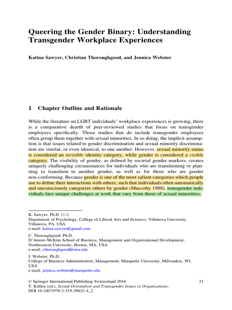 Transgender Experiences in the Workplace | PDF | Transgender | LGBTQIA+ ...