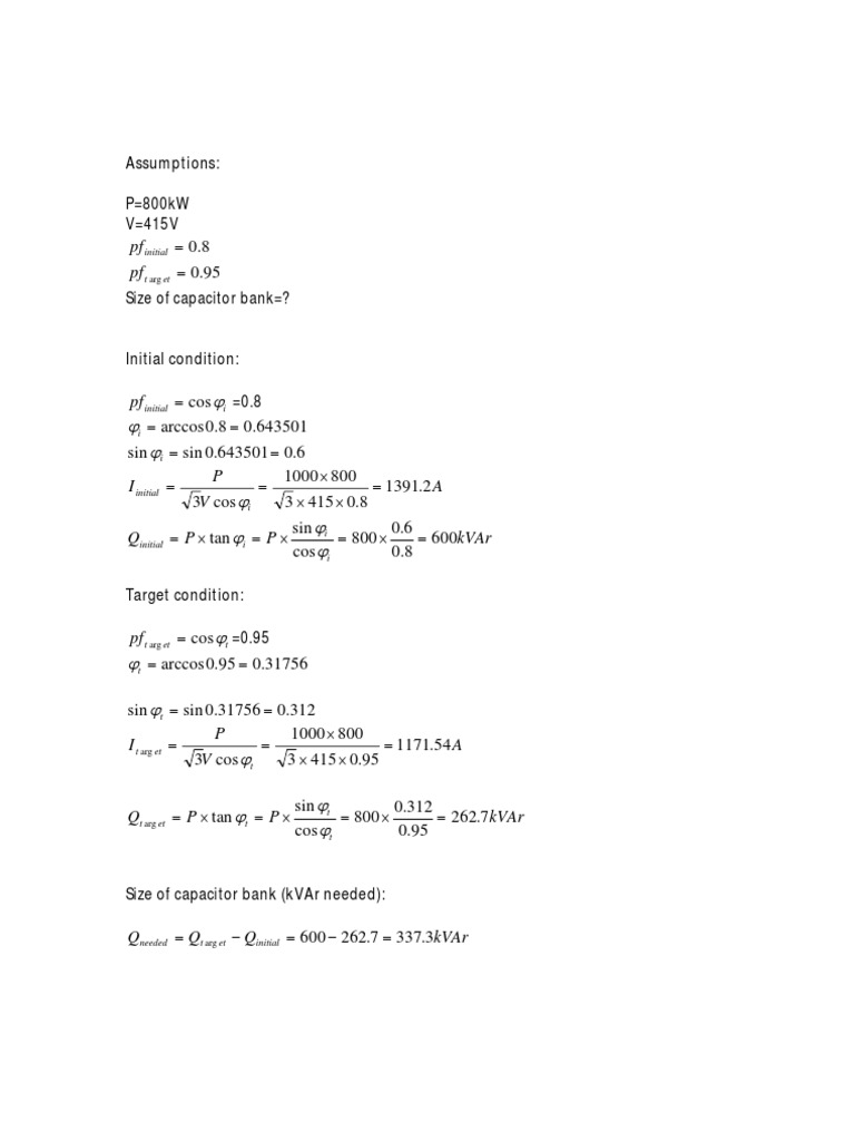 Capacitor Bank Calculation Sheet | PDF | Electrical Engineering ...