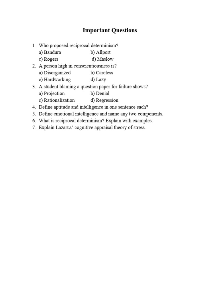Key Psychology Concepts and Questions | PDF