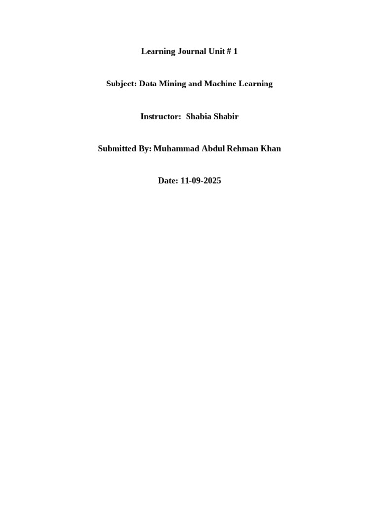 Learning Journal Unit # 1data Minning and Machine Learning | PDF ...