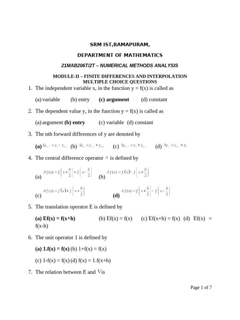 Numerical Methods MCQs: Finite Differences | PDF | Interpolation ...
