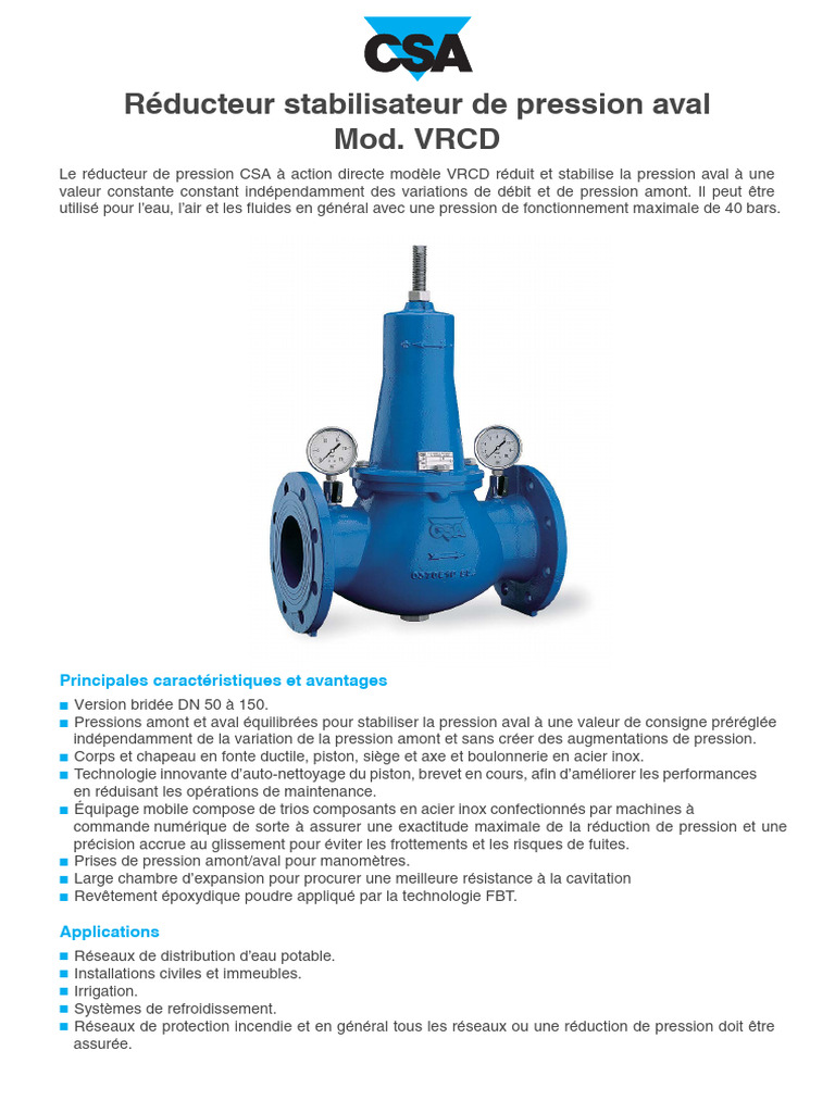 Réducteur de pression VRCD : performance stable | PDF | Soupape | Piston
