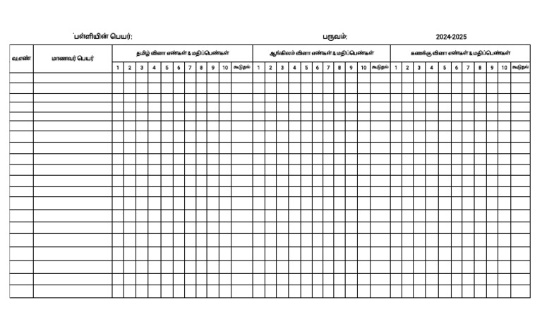 Sa Mark Entry Form. (Class1-3) | PDF