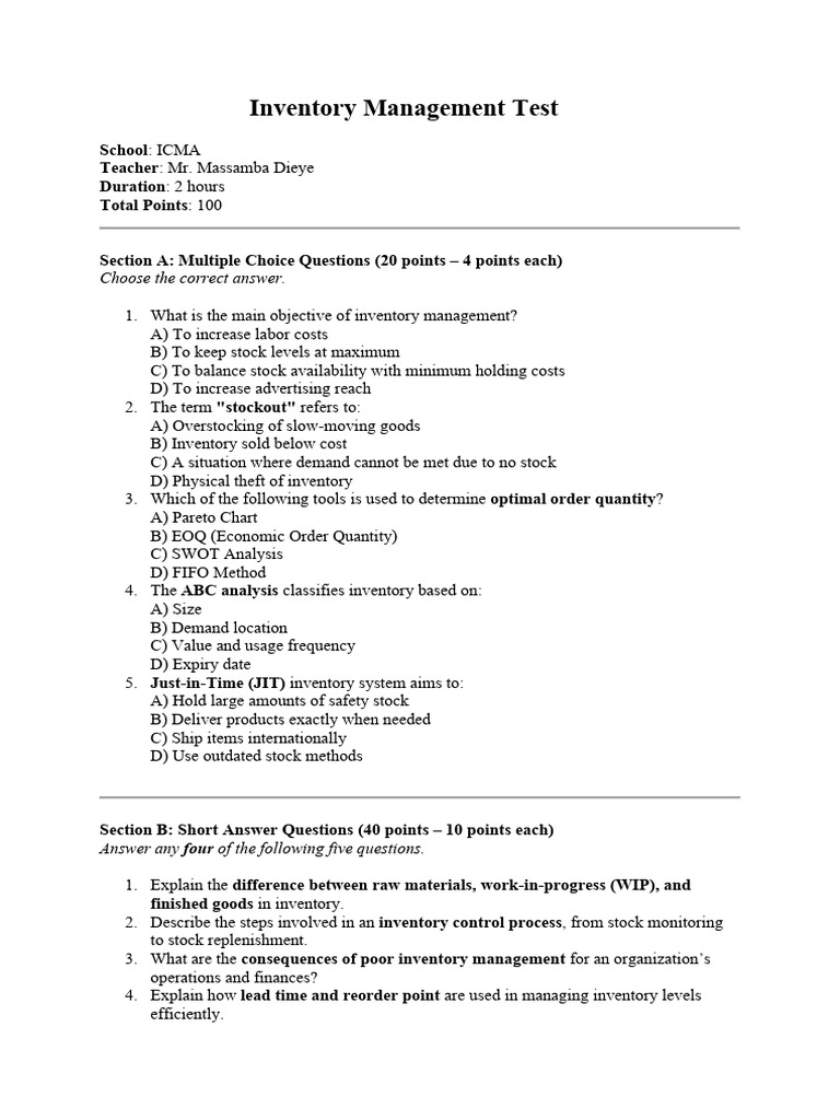 Inventory Management Assessment Guide | PDF | Inventory | Economies