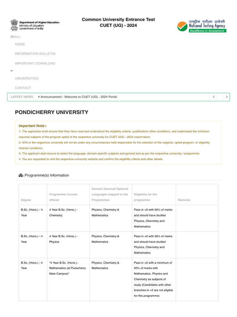 Pondicherry University UG Courses 2024 | PDF | Bachelor's Degree ...