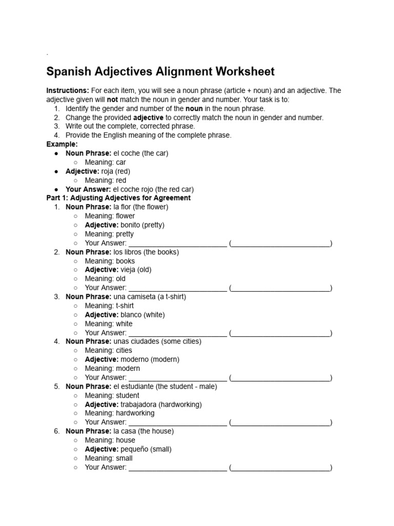 Adjective Worksheet. | PDF | Adjective | Noun