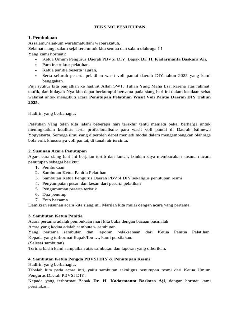 Teks Mc Penutupan | PDF