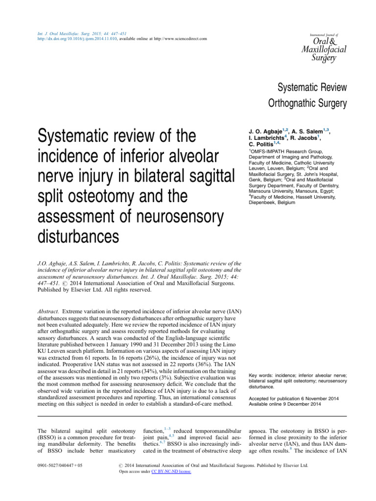 IAN Injury in Orthognathic Surgery Review | PDF | Senses | Sampling ...