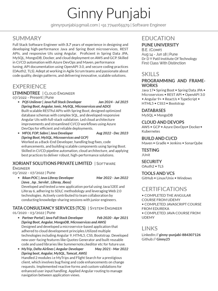 Full Stack Software Engineer Profile | PDF | Java (Programming Language ...