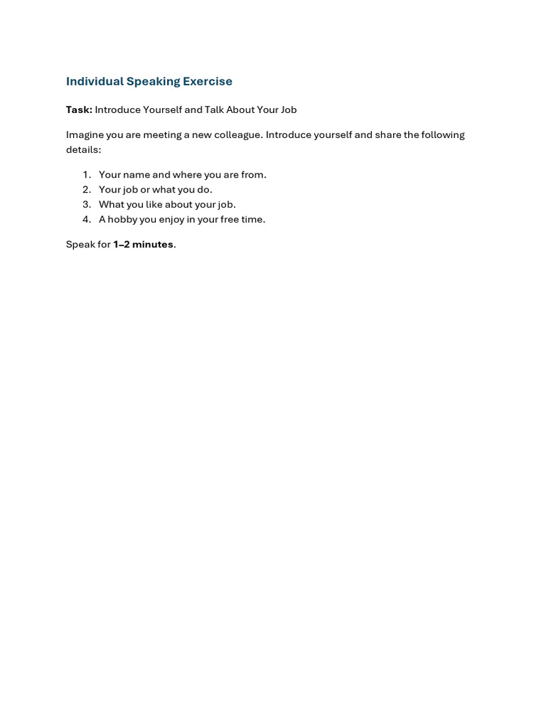 Individual Speaking Exercise | PDF