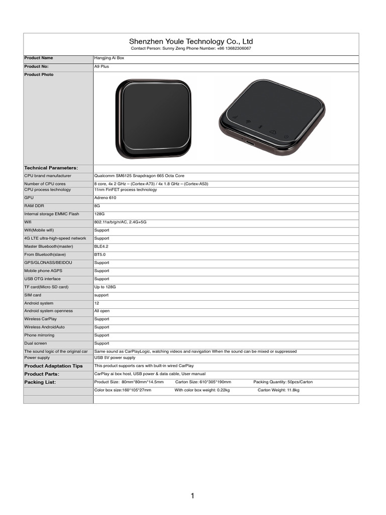 Hangjing Ai Box A9 Plus Specifications | PDF