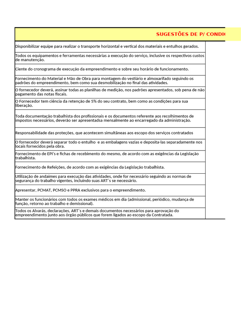 Condições para Fornecedores em Obras | PDF