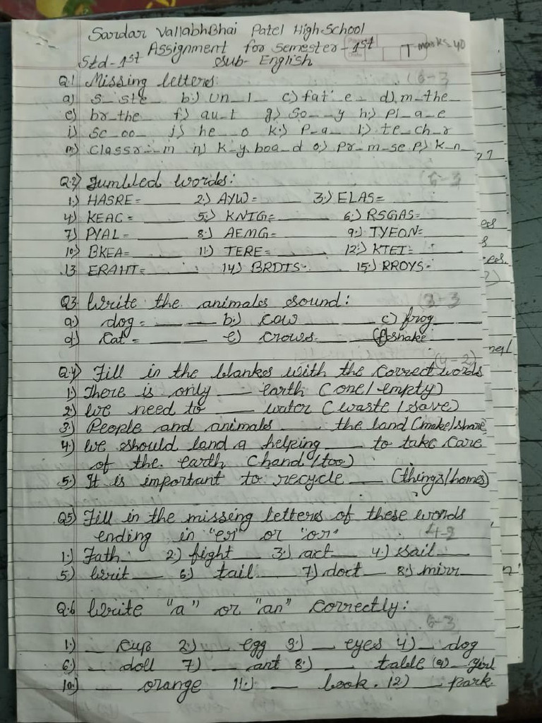 Class 1 English Assignment | PDF