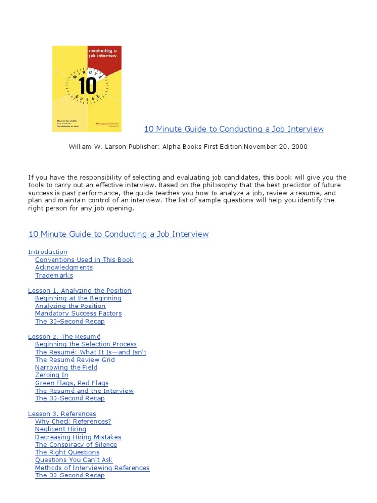 10 Minute Guide To Conducting A Job Interview | PDF | Career & Growth ...