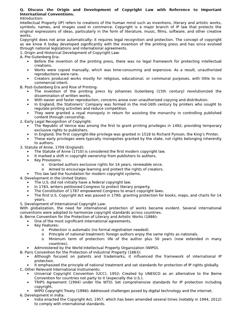 Evolution of Copyright Law and Conventions | PDF | Copyright ...