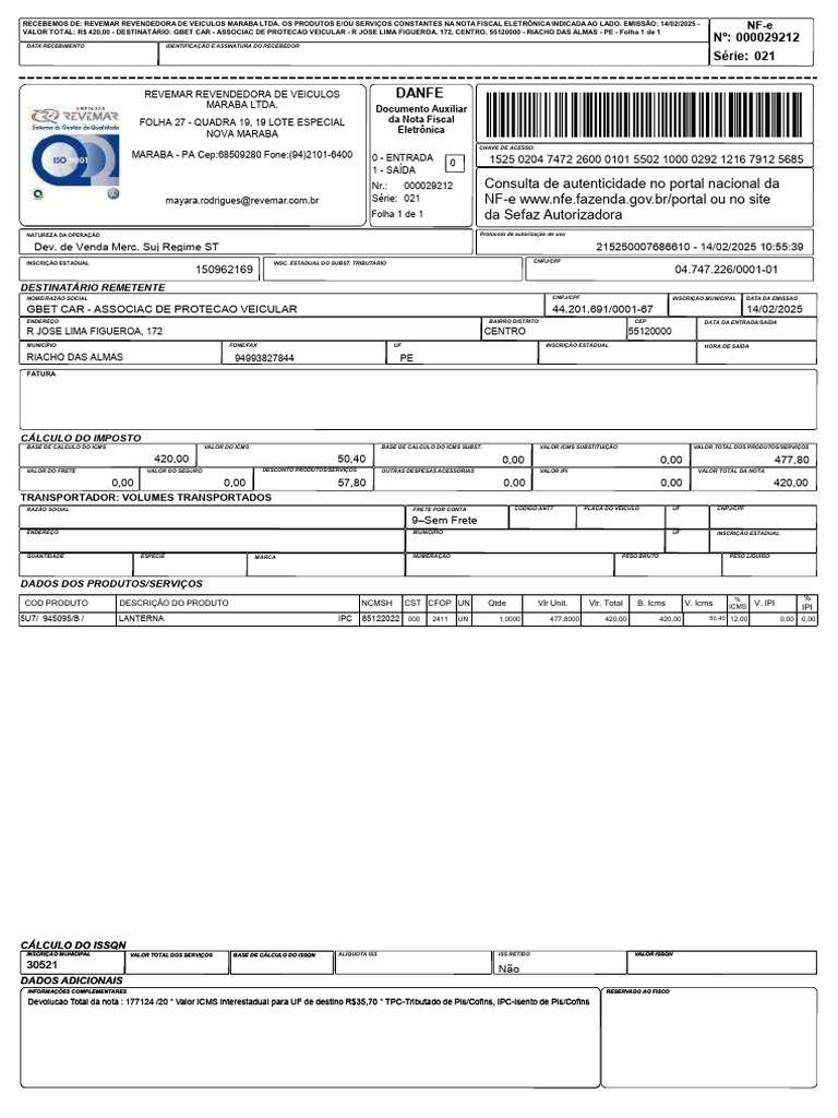 Nota Fiscal Eletrônica - GBET CAR | PDF | Recibo