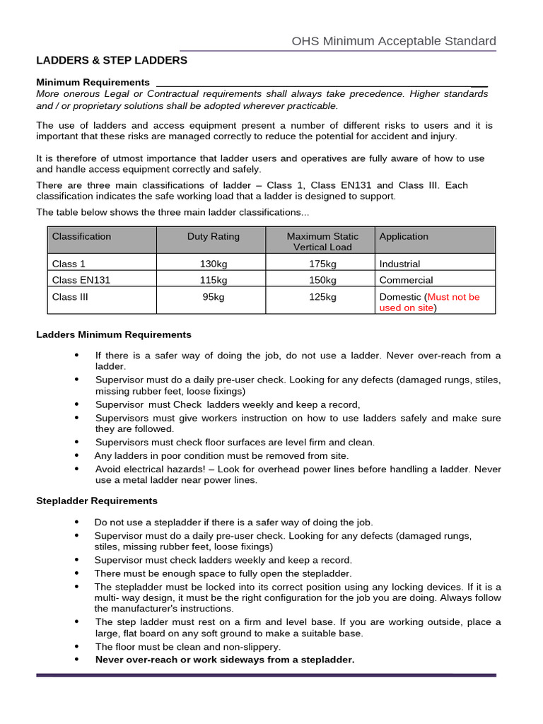Ladder Safety and Classifications Guide | PDF | Ladder | Safety