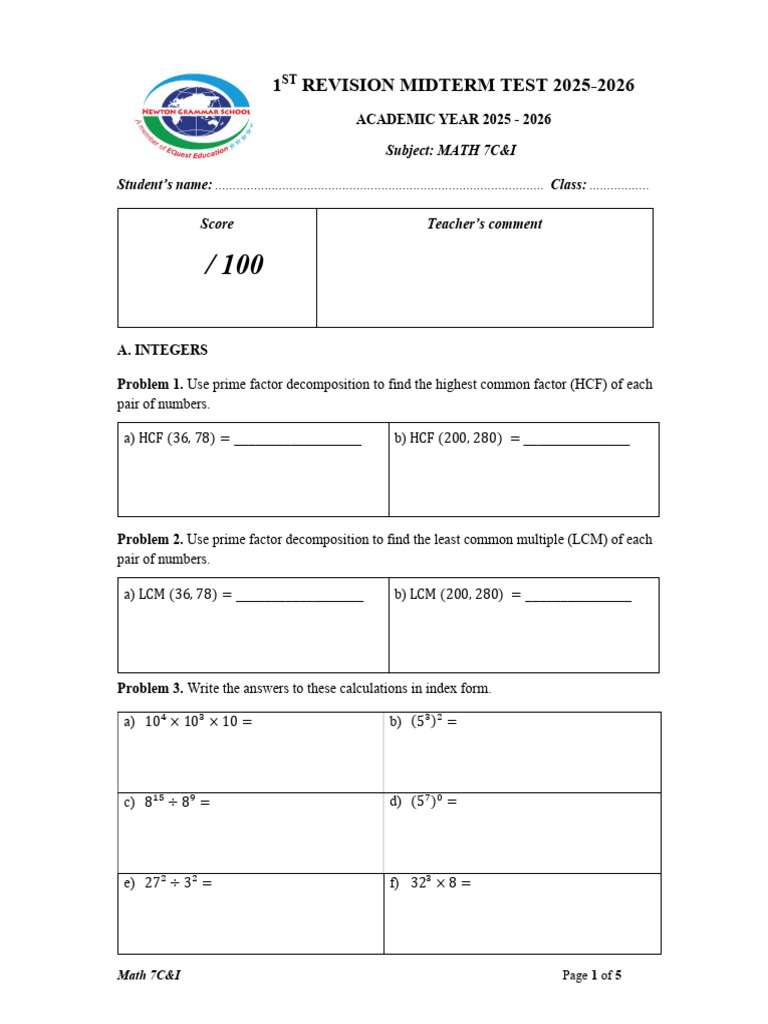 25-26 M1 7C - I Math Revision | PDF | Numbers | Discrete Mathematics
