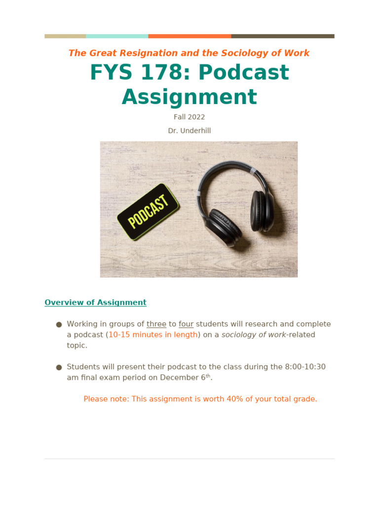 FYS 178 (Great Resignation) Podcast Assignment | PDF