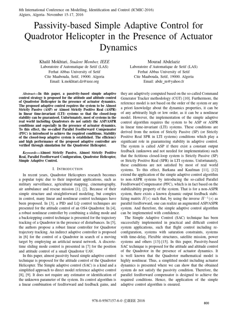 Passivity-Based Simple Adaptive Control For Quadrotor Helicopter in The ...