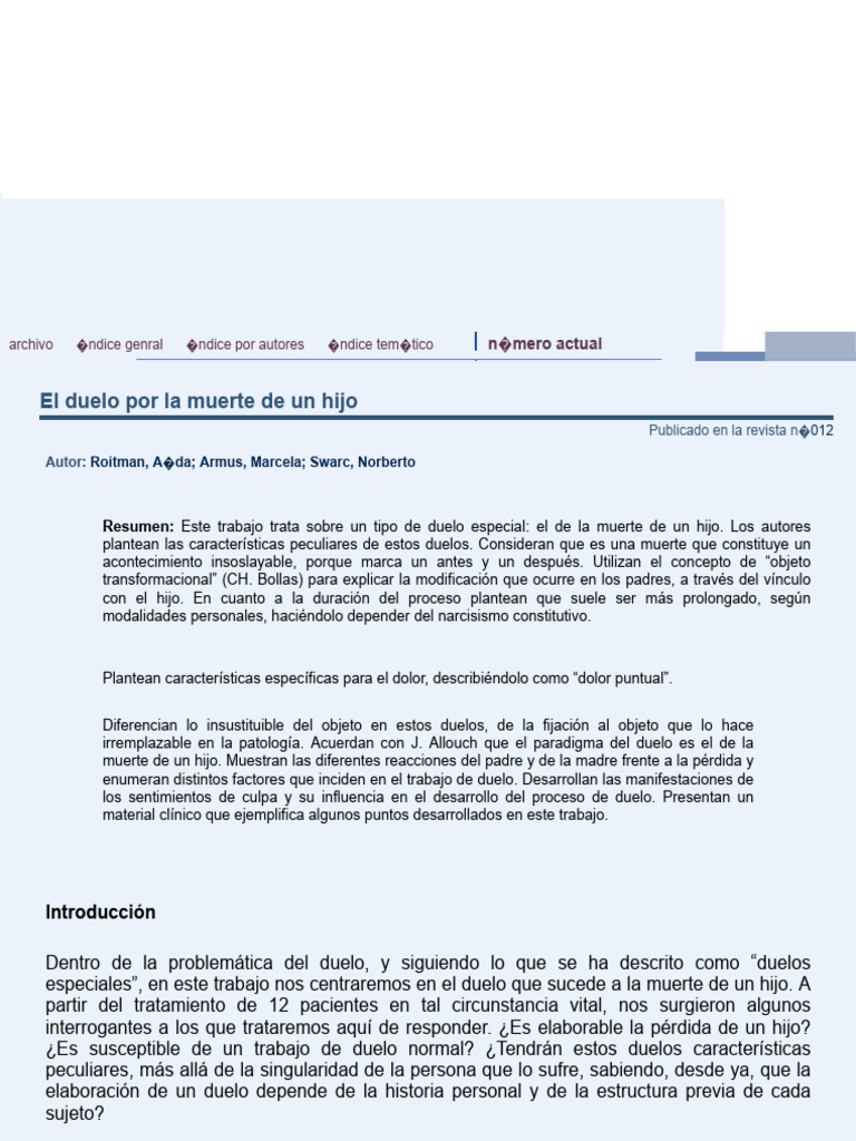 Duelo por la muerte de un hijo: análisis emocional | PDF | Dolor | Amor