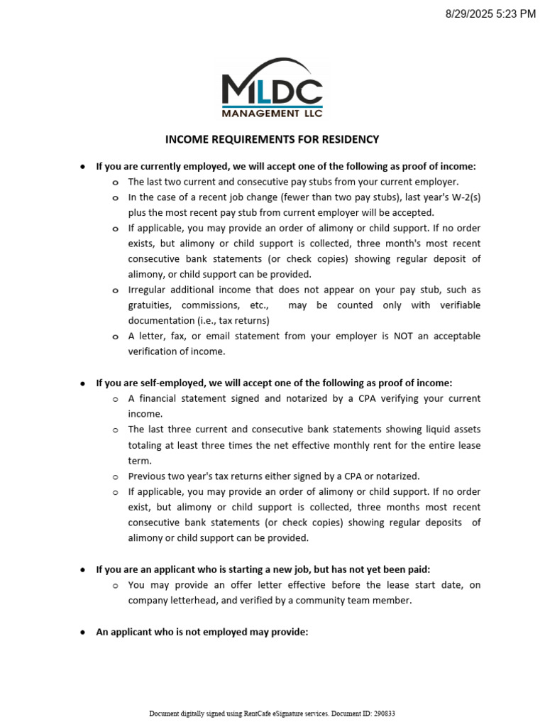 Proof of Income for Residency Applications | PDF | Social Security ...