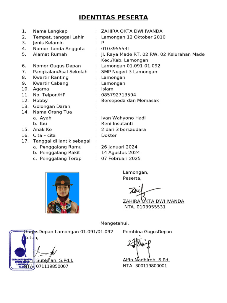 Identitas Peserta | PDF
