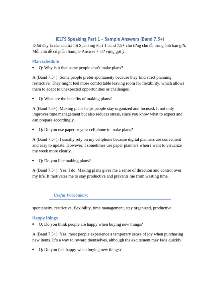 IELTS Speaking Part 1 Sample Answers | PDF | Self Esteem | Human ...