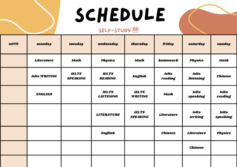 Weekly Study Schedule for IELTS & Subjects | PDF