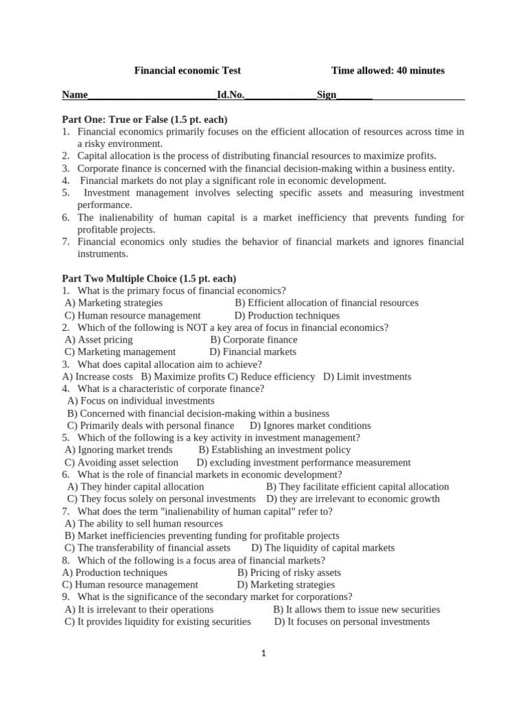 Financial Economics Test Overview | PDF | Financial Economics | Economics