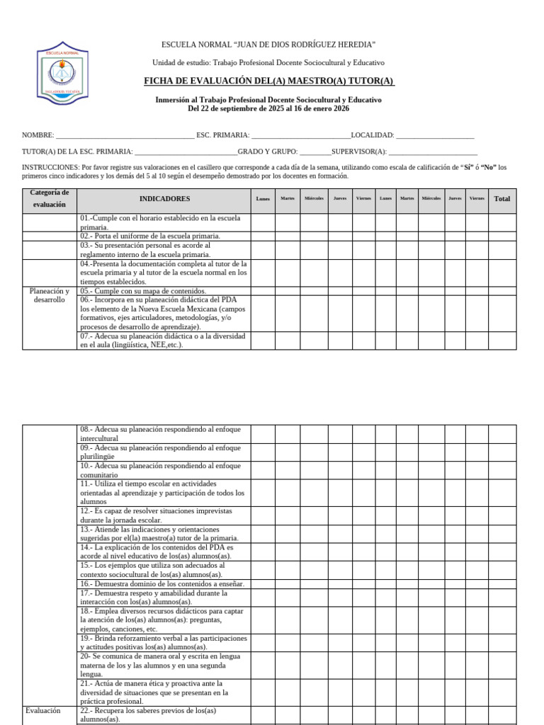Ficha de Evaluación Docente 2025-2026 | PDF | Aprendizaje | Maestros