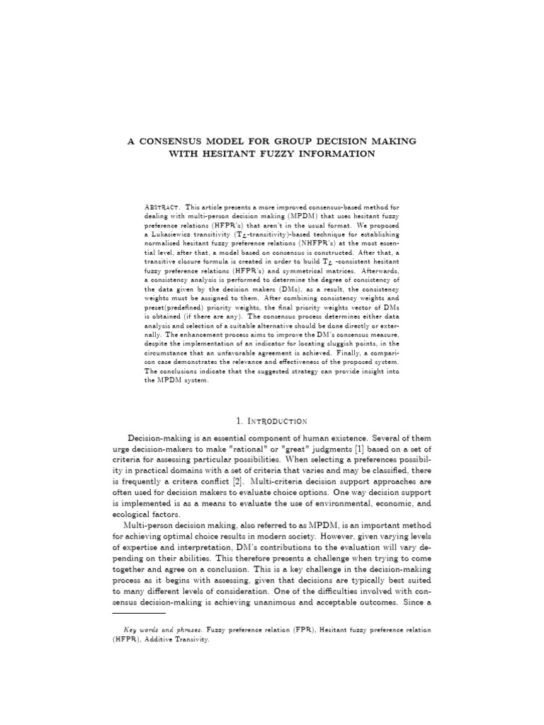Consensus Model for Multi-Person Decision Making | PDF | Decision ...