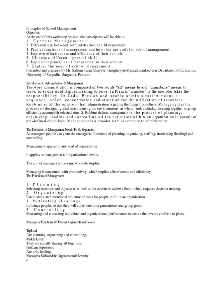 Effective Principles of School Management | PDF | Psychological ...