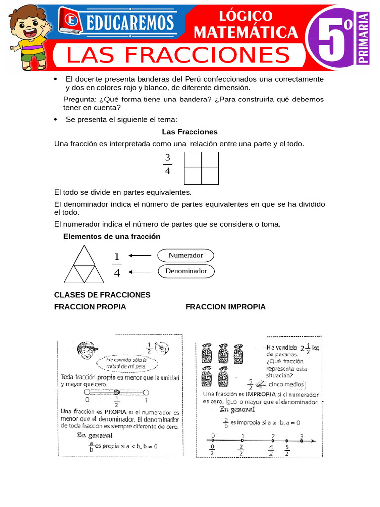 Fracciones para Quinto Grado de Primaria | PDF | Matemática Elemental ...