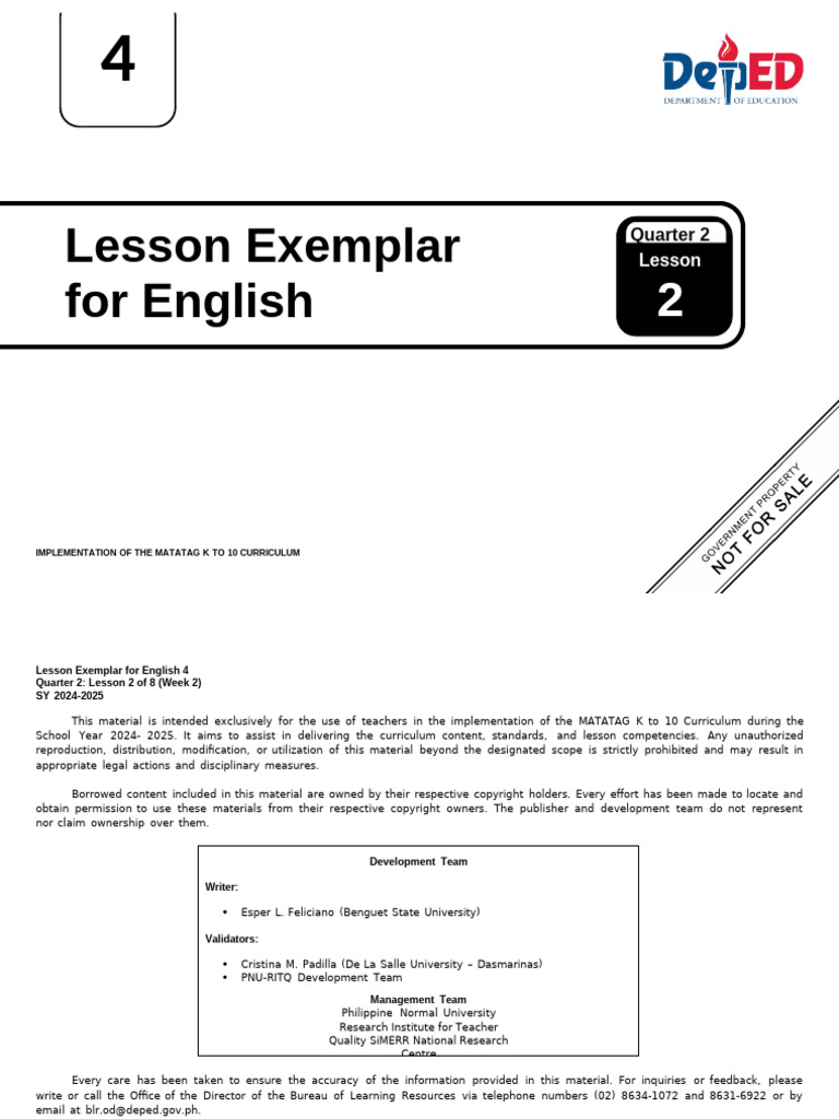 English 4 Q2 Lesson 2 Exemplar | PDF | Reading Comprehension | Narrative