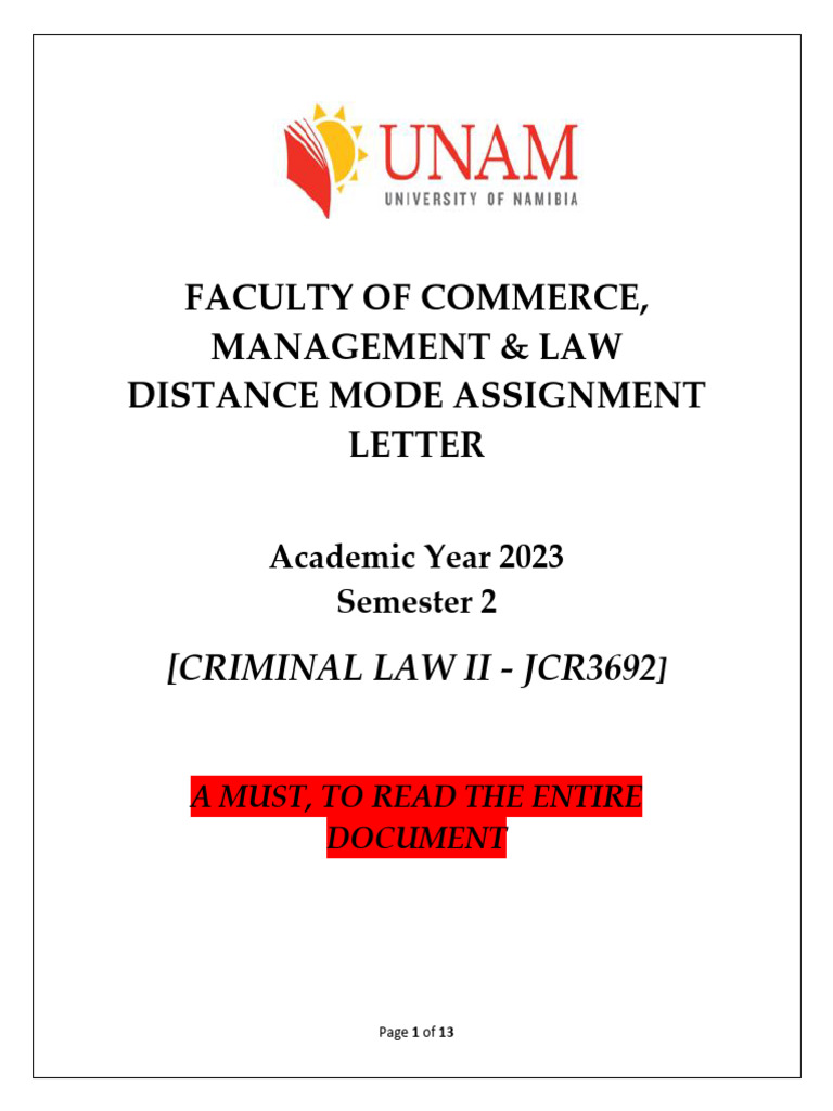 2023 Criminal Law II Assignment Guide | PDF | Assault | Rape