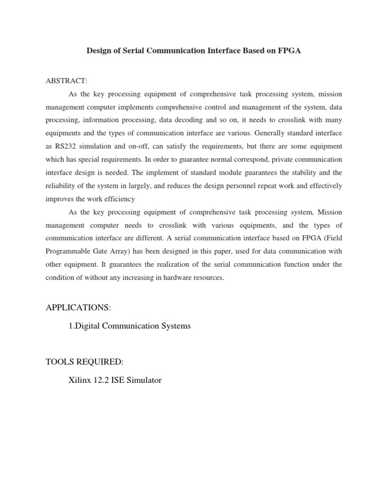 FPGA-Based Serial Communication Design | PDF | Field Programmable Gate ...