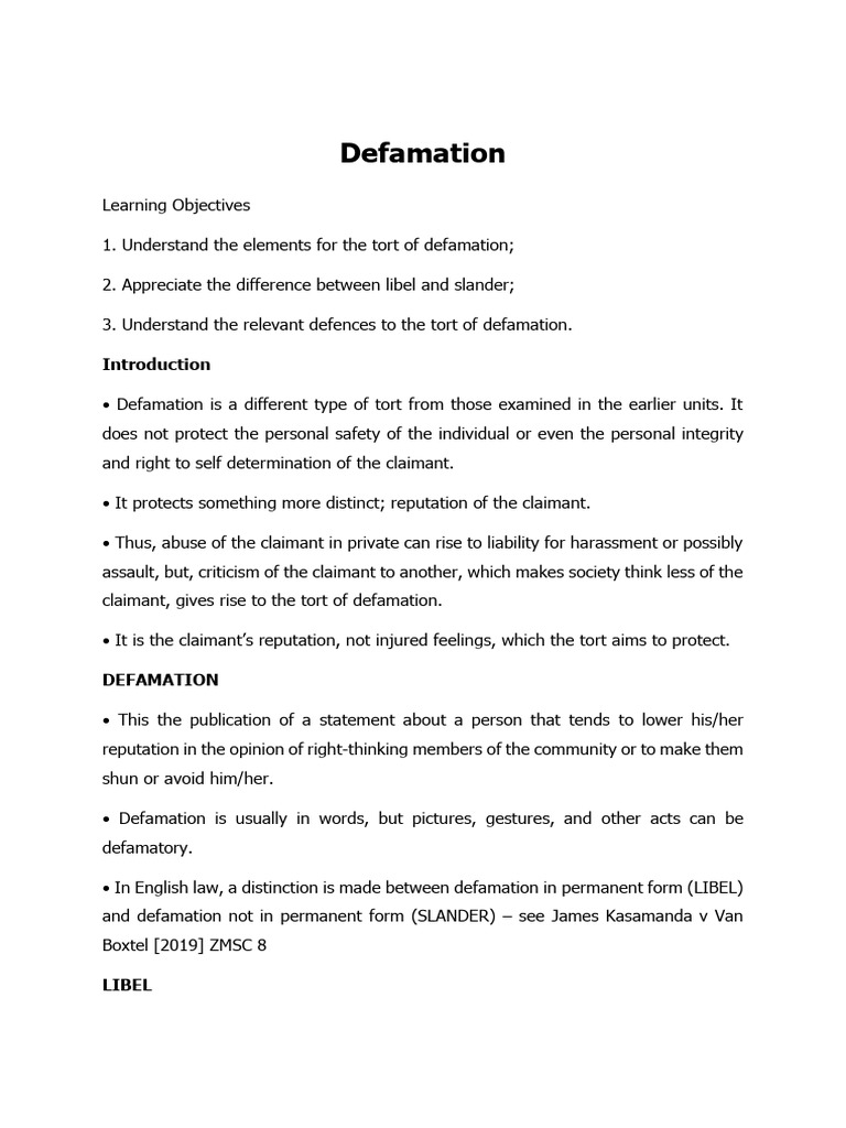 Understanding Defamation: Libel vs. Slander | PDF | Defamation ...