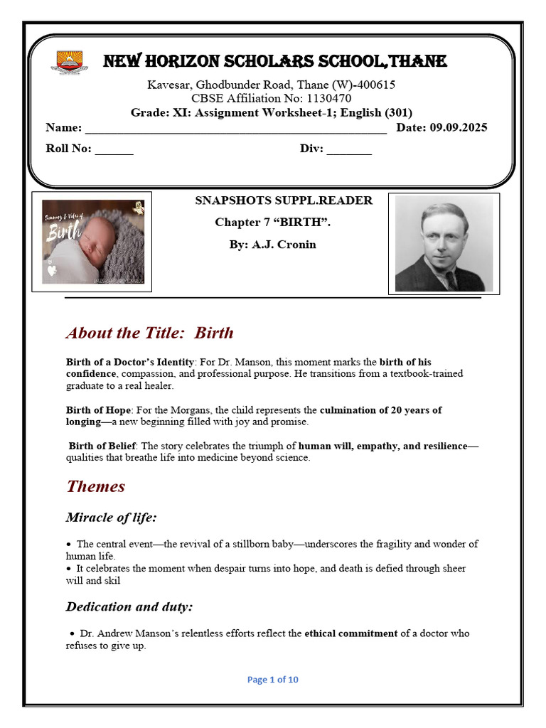CH-7-Birth - by A.J. Cronin Assignment | PDF | Organ Transplantation ...