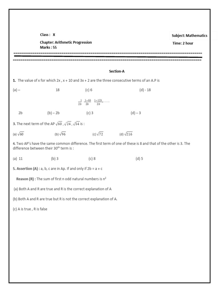 Class X Mathematics: Arithmetic Progression | PDF | Mathematics