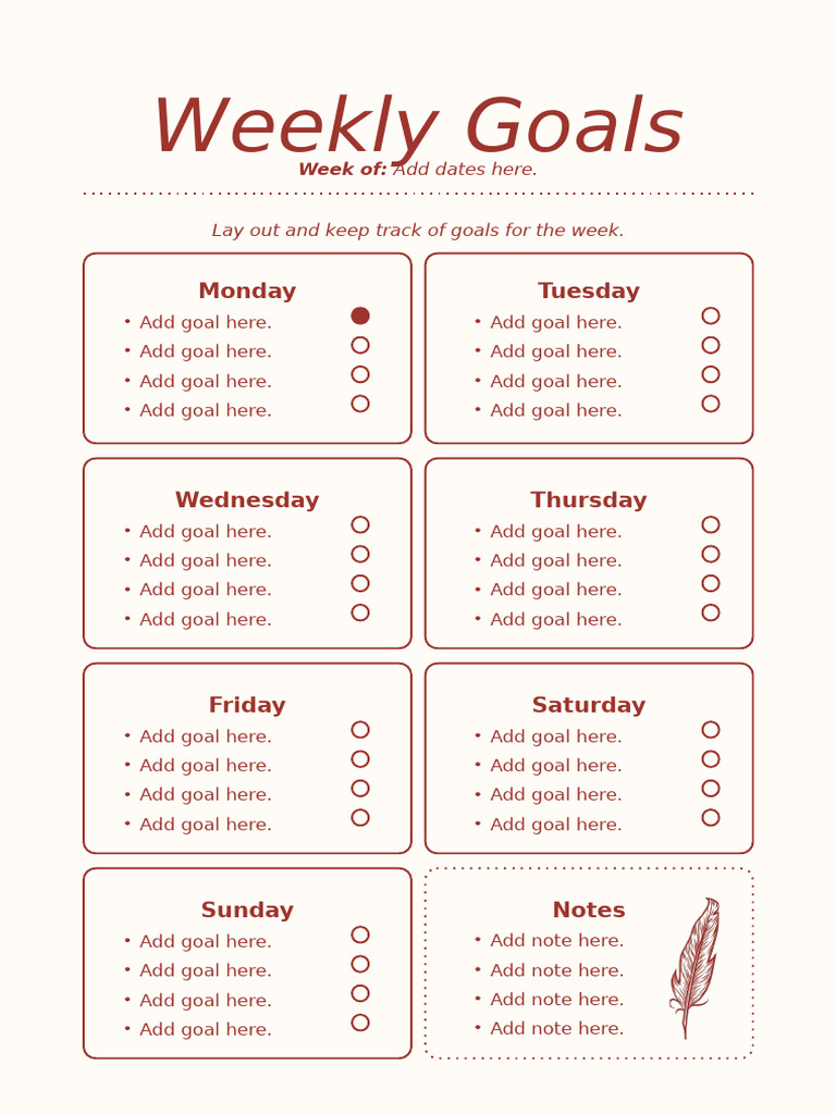 Weekly Goals Tracker Template | PDF