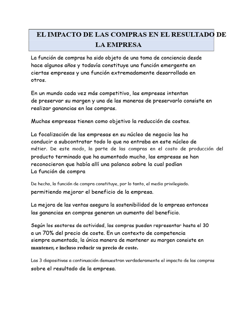 Impacto de Compras en Resultados Empresariales | PDF | Calidad ...